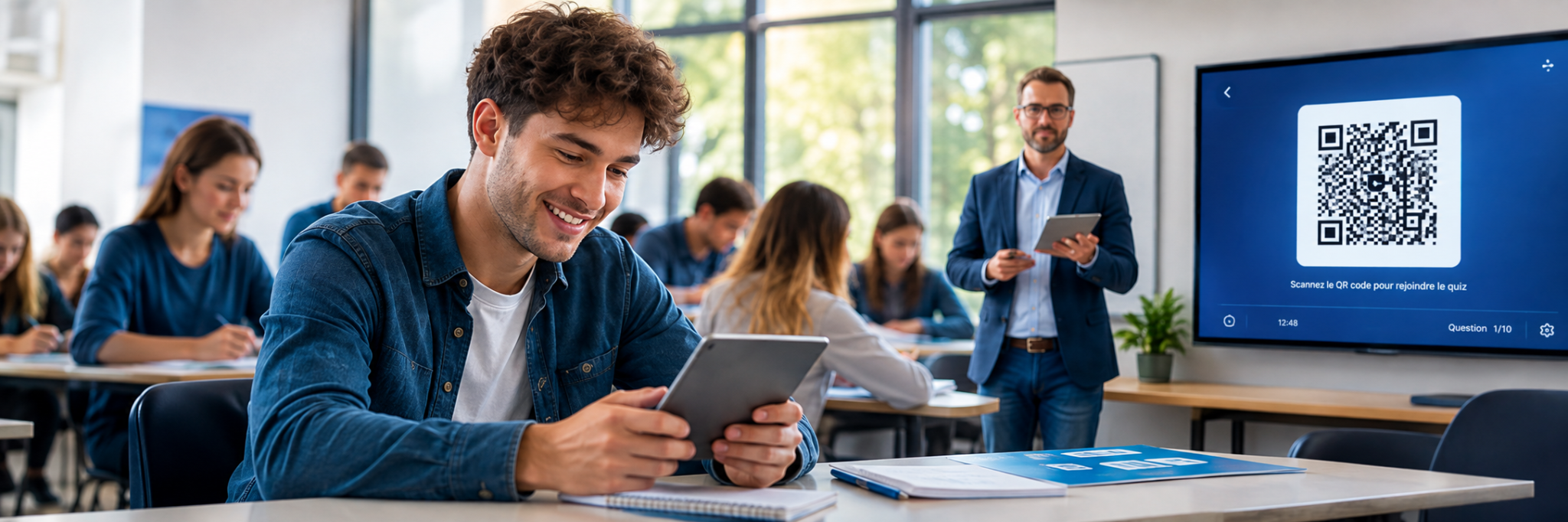 Stagiaire sur tablette en formation